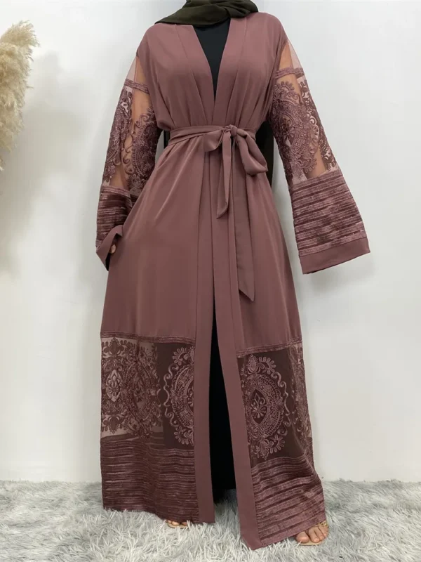 New Design Nida Abaya Dubai Kaftan Arab Islam Women Long Floral Muslim Kimono Cardigan Hijab Dress Turkish EID Islamic Clothing - Image 4